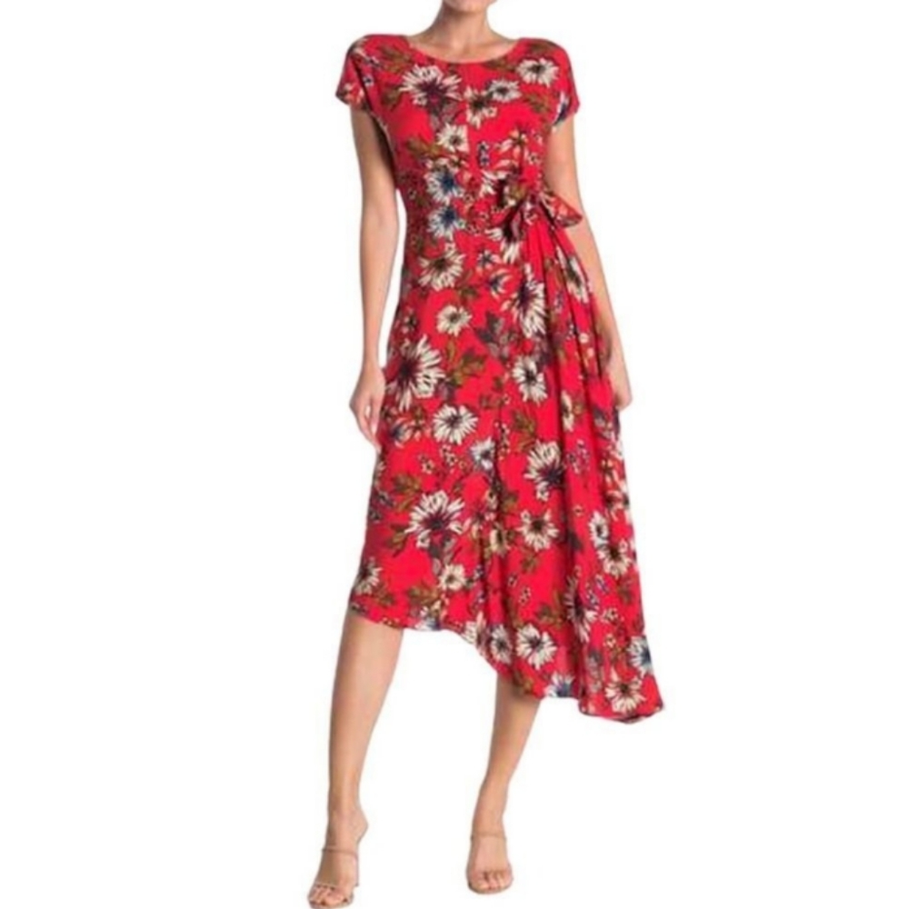 NWT Donna Morgan Floral Asymmetrical Red Dress